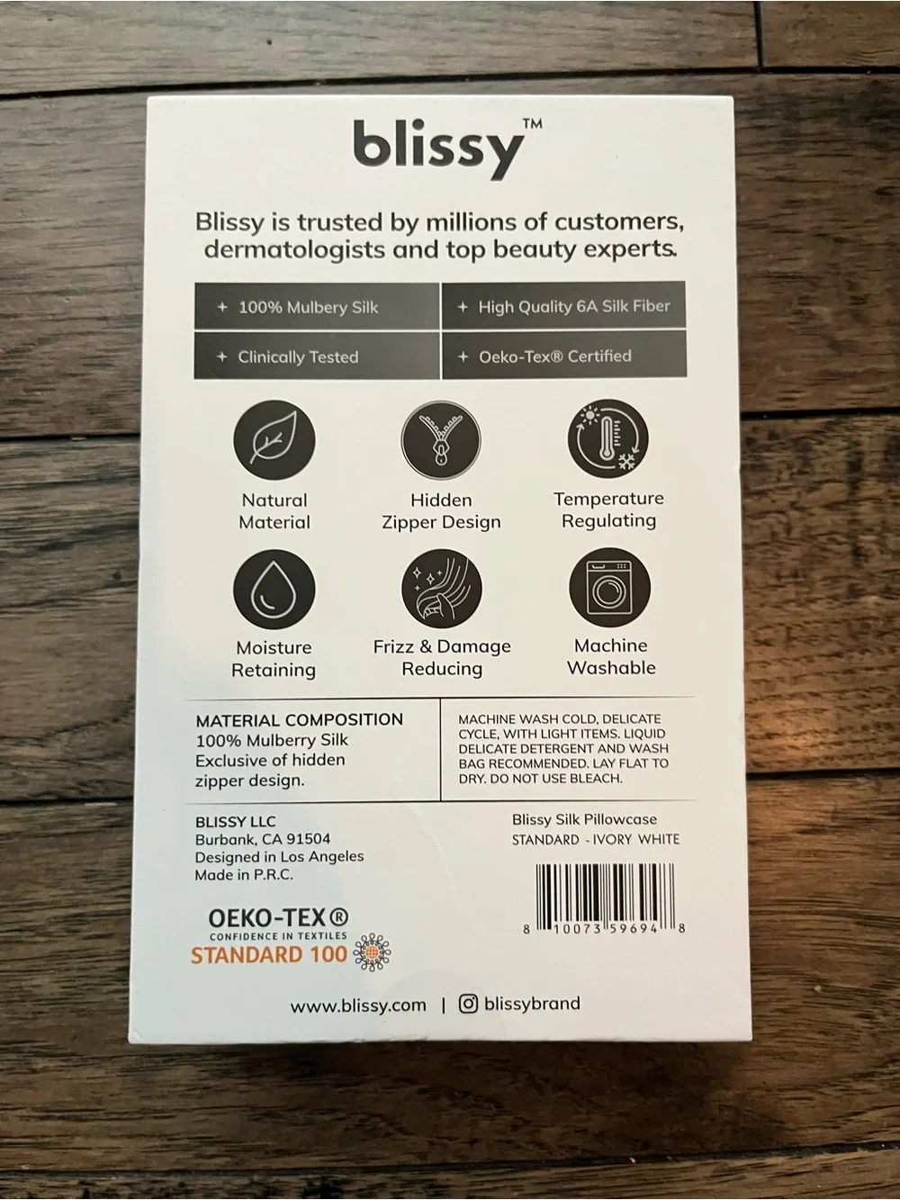 Blissy Satin Pillowcase - white standard size NIB